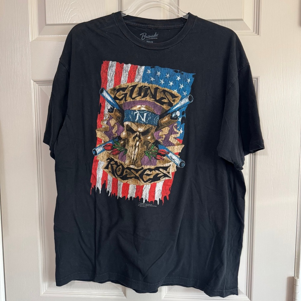 Guns N Roses Bravado Skull Flag Graphic T-Shirt Mens XL Black 2010 Band Tee